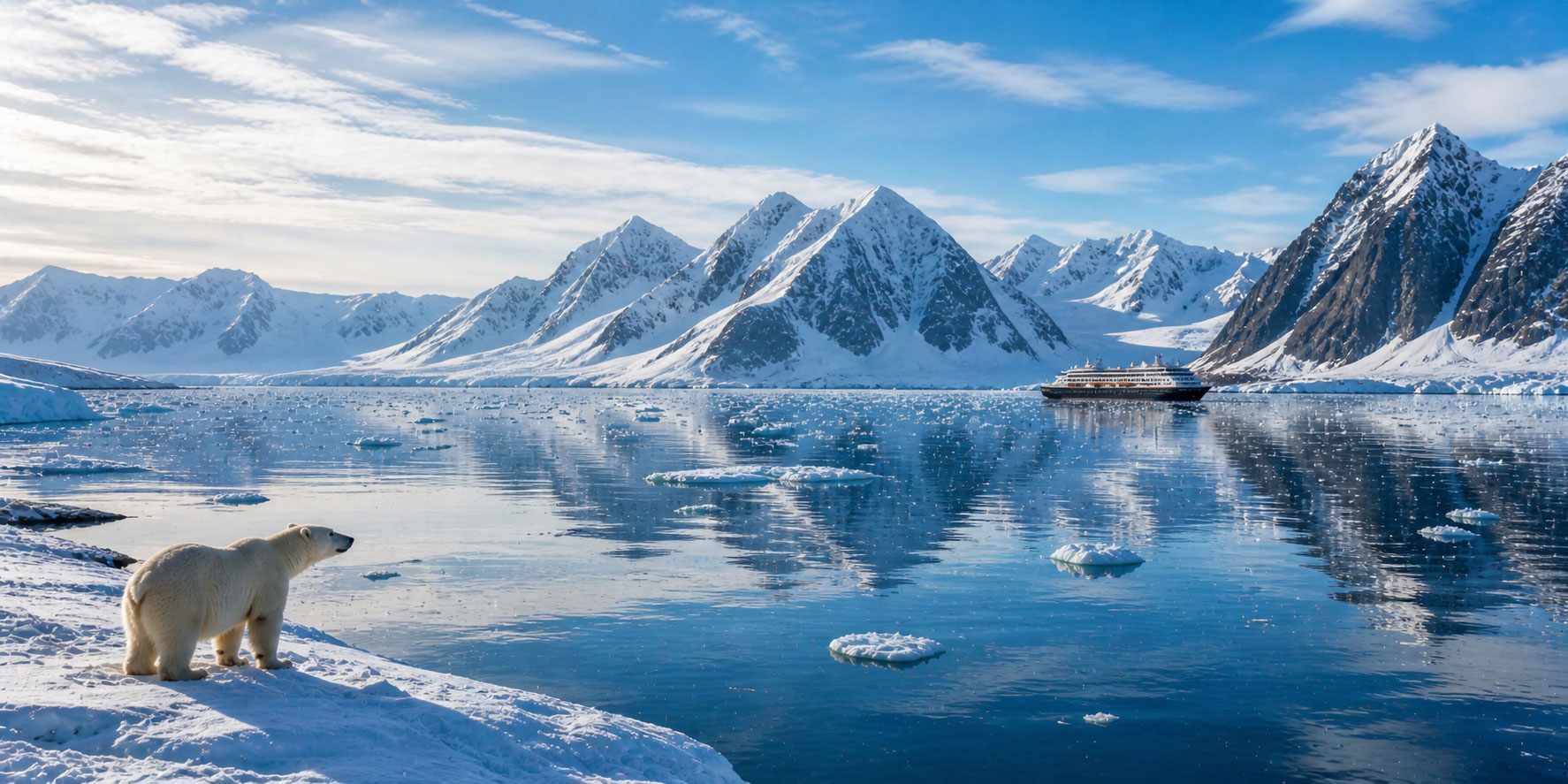 Arctic cruise with glaciers, polar wildlife, and remote ice landscapes